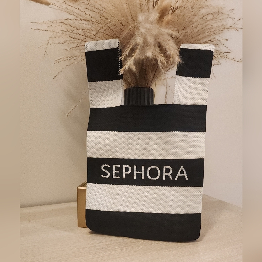 🌷SEPHORA Limited Edition Black and White Striped Knitted Tote Mini Shopping Bag